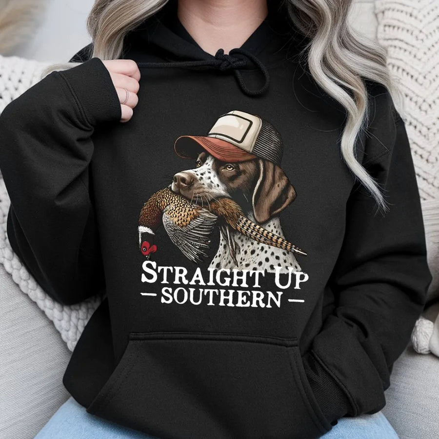 German Shorthaired Pointer Hoodie | Straight Up Southern Pheasant Hunting Design | Premium Cotton Blend | Gift for Hunter Dog Lovers