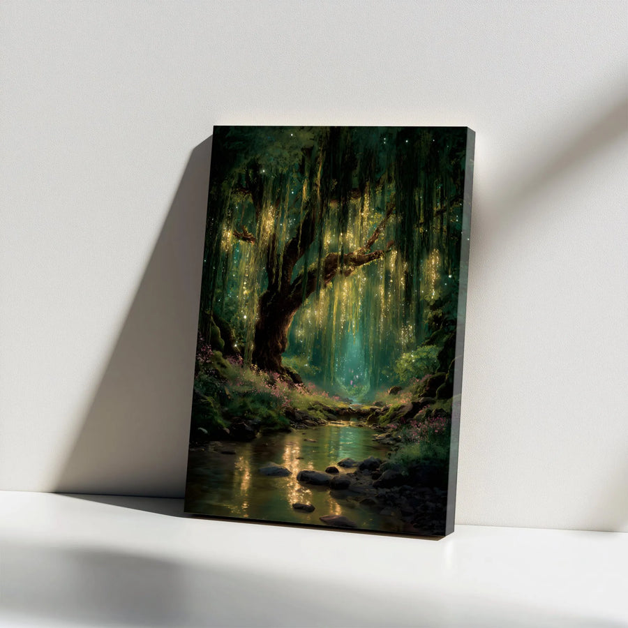 Enchanted Forest Wall Art | Glowing Willow Tree Canvas Print | Premium 1.25" Gallery Wrap | Magical Nature Decor for Bedroom or Living Room