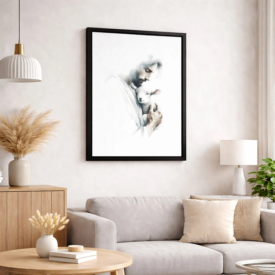 Jesus The Good Shepherd Canvas | Watercolor Lamb Art Print | 1.25-inch Gallery Wrapped Premium Decor | Religious Christian Gift for Home
