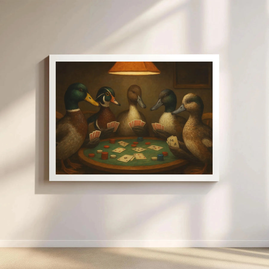 Ducks Playing Poker Canvas Wall Art | Whimsical Animal Gambling Print | Premium Gallery-Wrap Decor | Funny Office & Man Cave Gift