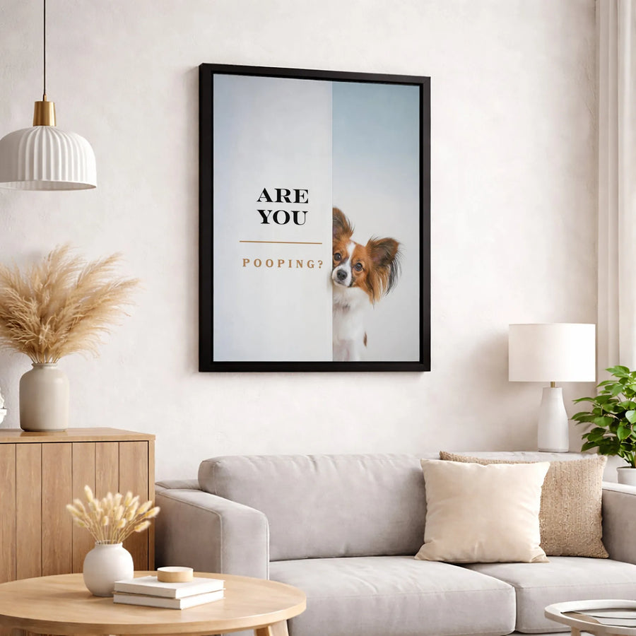 Are You Pooping? Bathroom Wall Art | Funny Peeking Papillon Dog Decor | Premium Gallery Wrap Canvas | Unique Gag Gift for Dog Lovers