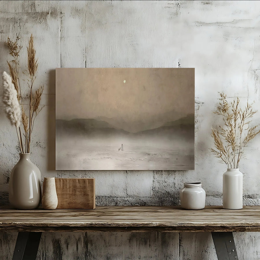 Misty Mountain Landscape Canvas | Atmospheric Silhouette Art Print | Premium 1.25 Inch Gallery Wrap | Calming Minimalist Home Decor Gift