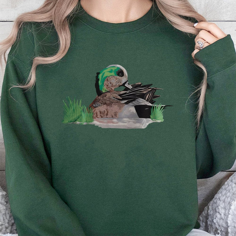 American Wigeon Duck Sweatshirt | Waterfowl Hunter Wildlife Art | Premium Cotton Blend Crewneck | Gift for Outdoorsmen and Birdwatchers
