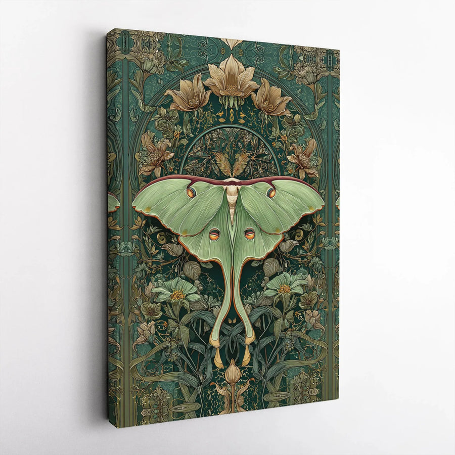 Art Nouveau Luna Moth Canvas Wall Art | Botanical Floral Illustration | Premium 1.25-inch Gallery Wrap | Nature Lover Home Decor Gift