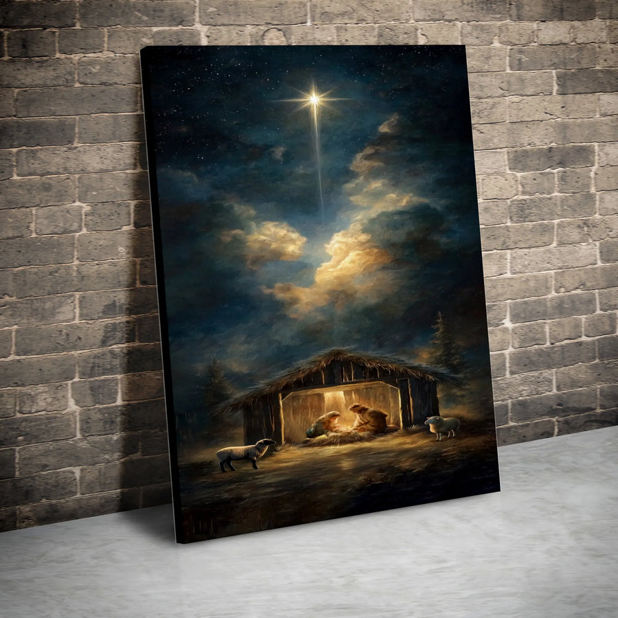 Nativity Scene Canvas Wall Art | Bethlehem Star Christmas Decor | Premium Gallery Wrap | Christian Religious Gift For Home
