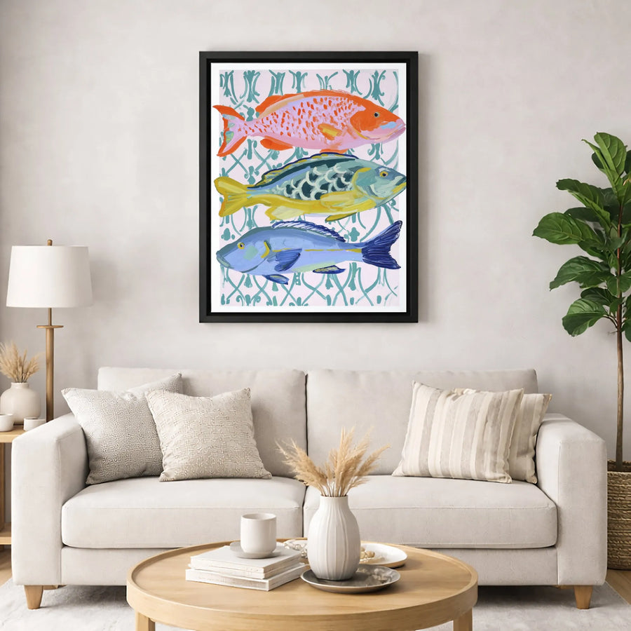 Colorful Fish Canvas Wall Art | Coastal Nautical Tropical Fish Painting | Premium Gallery Wrapped Decor | Gift for Ocean Lovers & Beach House