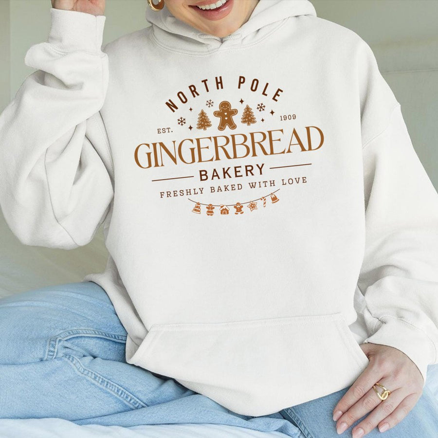 Gingerbread Bakery Christmas Hoodie | Cute Holiday Cookie Graphic | Premium Cotton Blend Sweatshirt | Cozy Winter Gift For Her