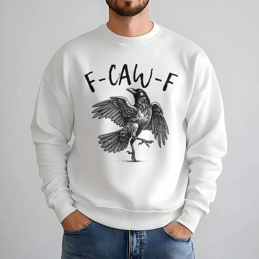 Crow Graphic Sweatshirt | F-Caw-F Raven Bird Art Print | Unisex Cotton Blend Pullover | Aesthetic Dark Academia Gift for Nature Lovers