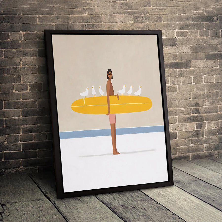 Surfer Beach Wall Art | Minimalist Surfboard & Seagulls Design | Premium 1.25" Gallery Canvas | Coastal Decor Gift for Ocean Lovers