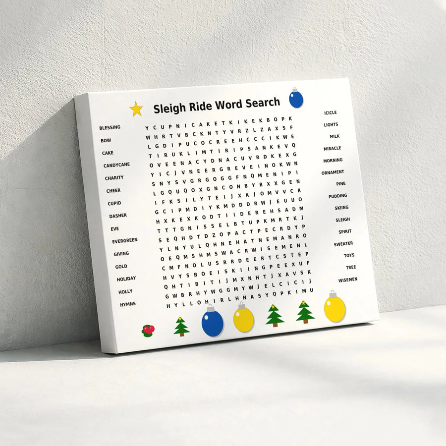 Christmas Word Search Canvas Art | Festive Holiday Party Game Wall Decor | Premium Gallery Wrap Print | Fun Seasonal Activity Gift for Family