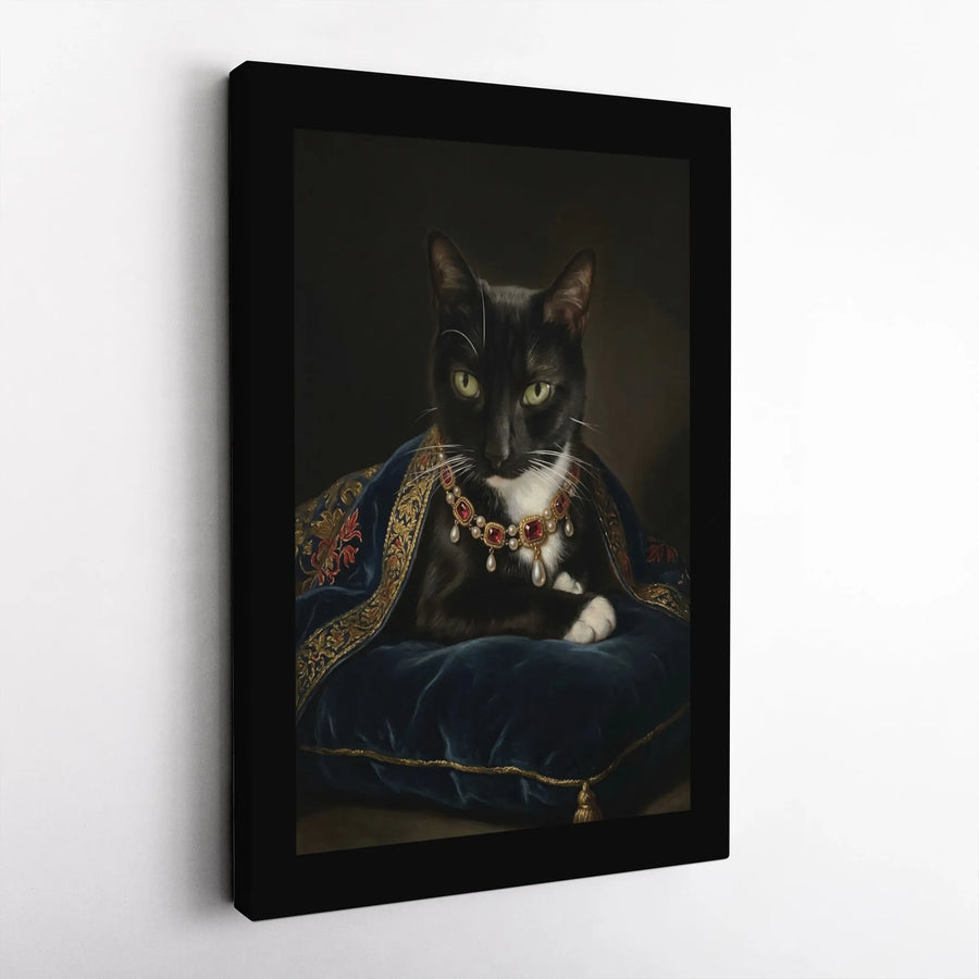 Royal Cat Portrait Canvas | Regal Black Cat Renaissance Painting | Premium Thick Gallery Wrap Wall Art | Unique Collector's Gift for Cat Lover