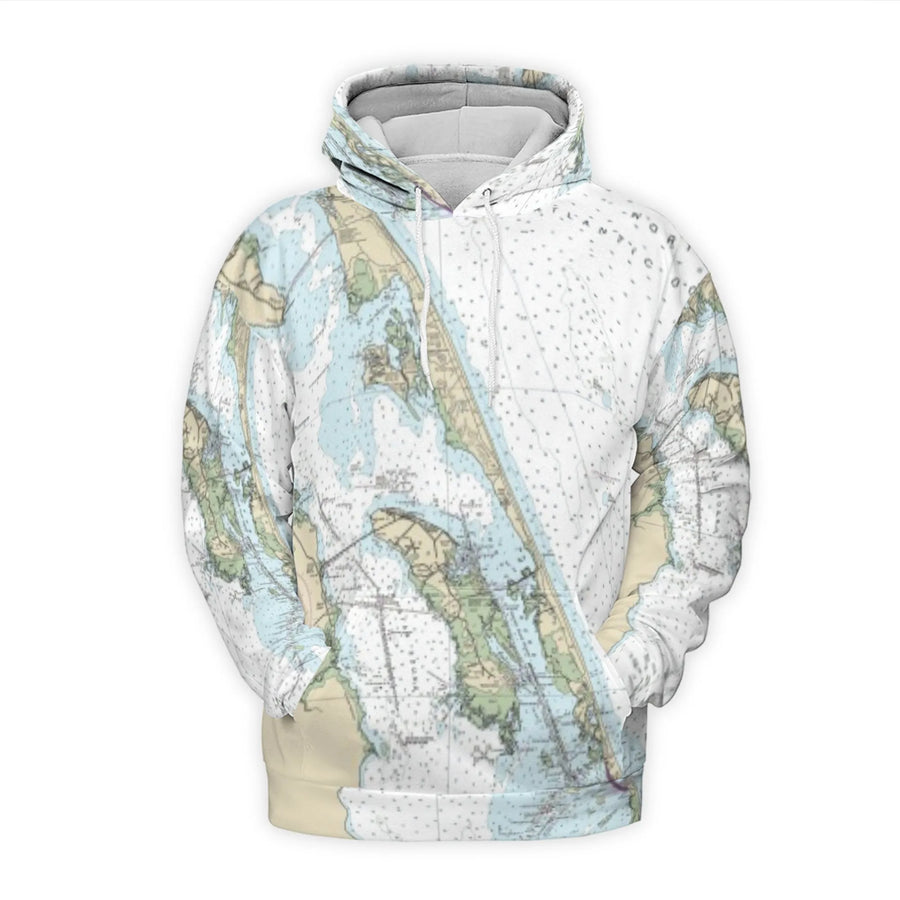 Nautical Map 3D Hoodie | Coastal Chart All-Over Print | Premium Polyester Fleece | Unique Gift for Sailors & Ocean Lovers