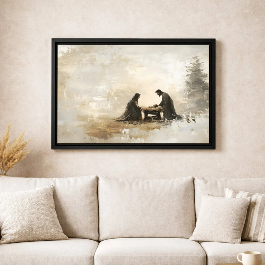 Nativity Scene Canvas Print | Abstract Religious Holy Family Wall Art | Premium Gallery Wrapped 1.25" Profile | Christian Christmas Home Decor Gift