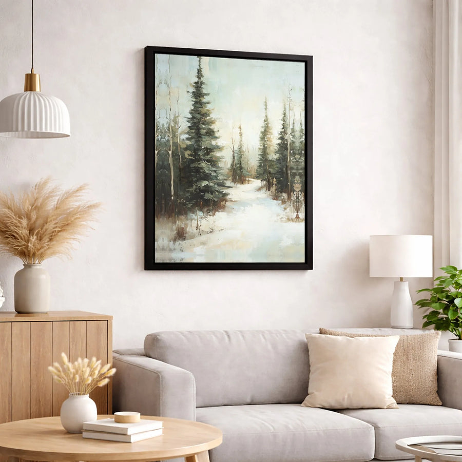 Winter Pine Forest Canvas Print | Impressionist Snowy Path Wall Art | Gallery Quality 1.25" Profile | Serene Landscape Home Decor
