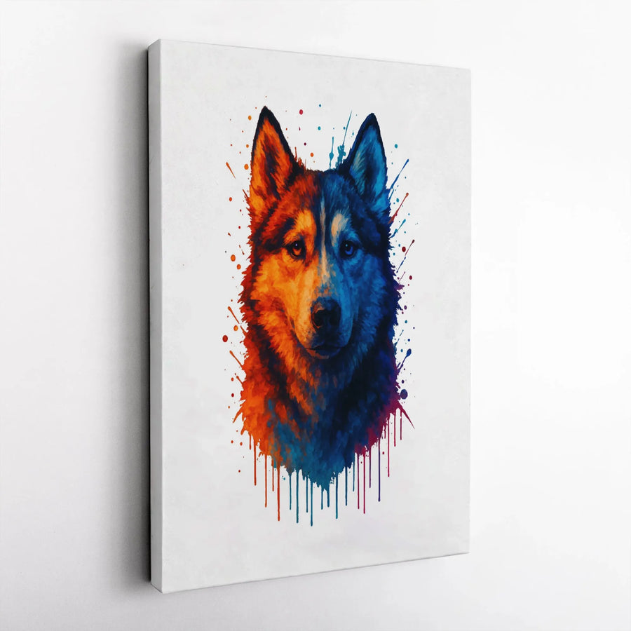 Siberian Husky Canvas Wall Art | Abstract Watercolor Paint Splatter Design | Premium Fade-Resistant Print | Modern Home Decor Gift