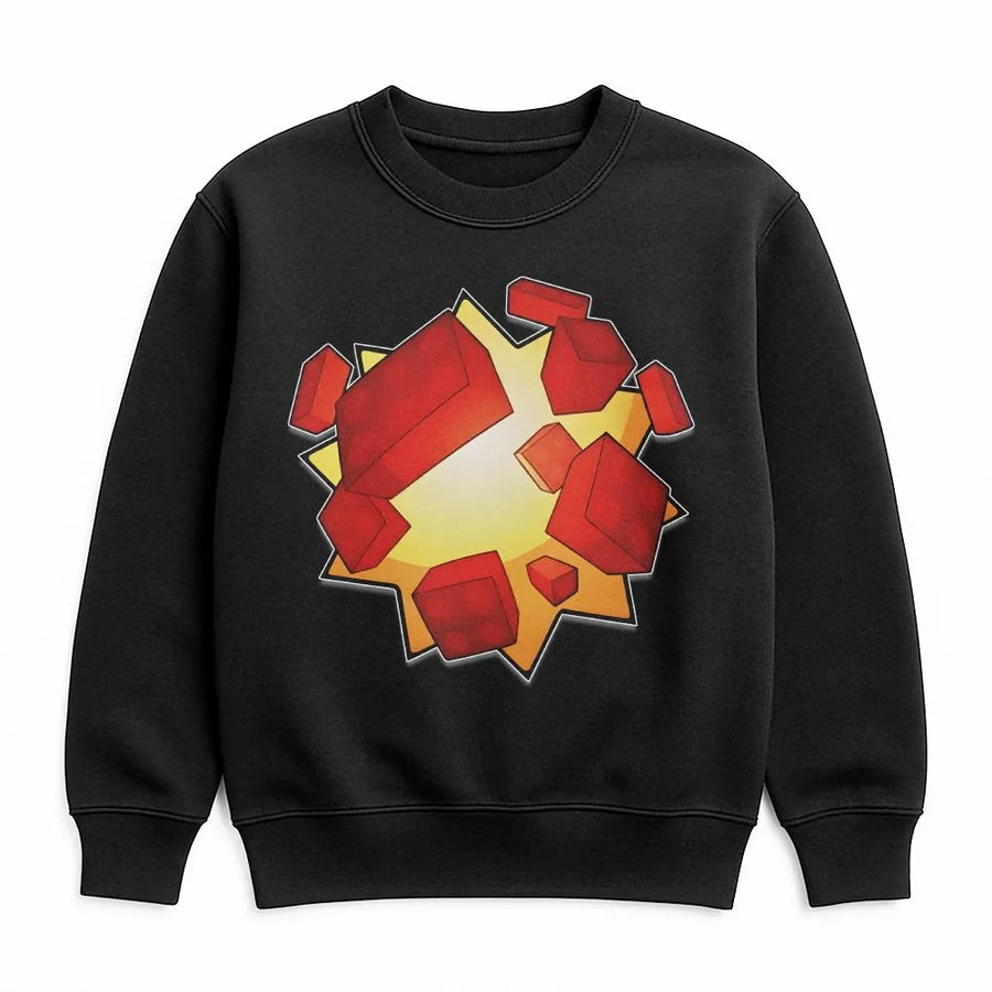 Exploding Building Block Sweatshirt | Graphic Gamer Pop Art Design | Premium Cotton Blend Crewneck | Birthday Gift For Teens & Kids