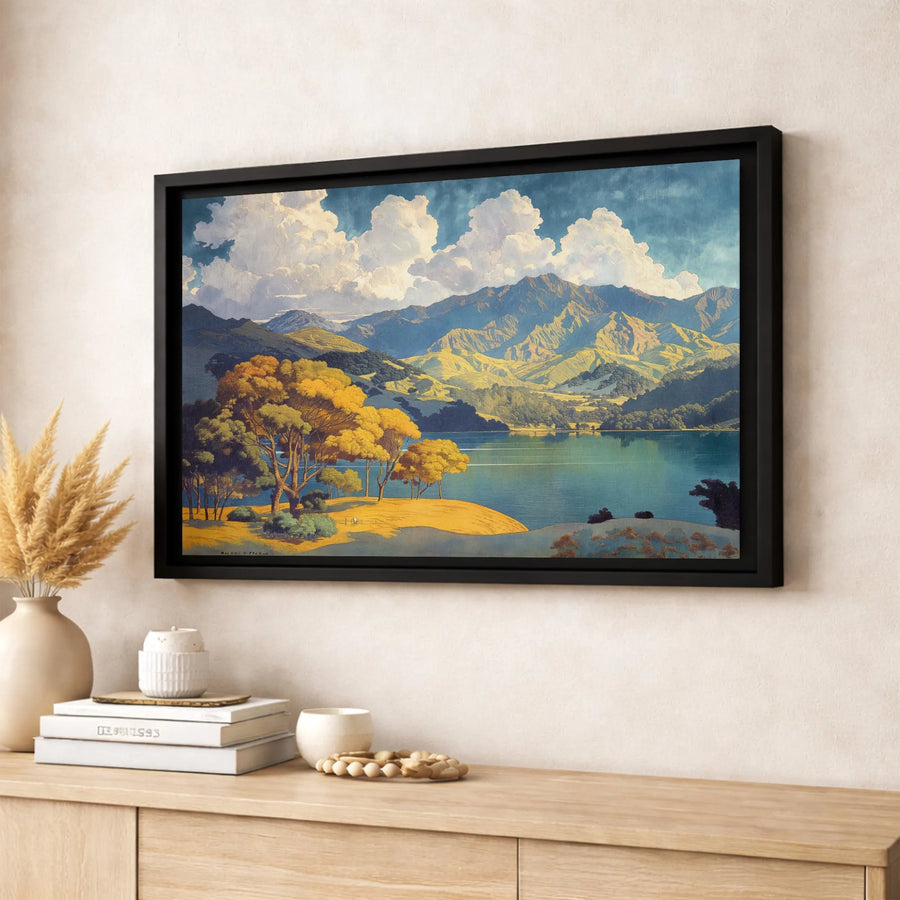 Mountain Lake Landscape Canvas Art | Vintage Autumn Scenery Print | Premium Gallery Wrapped Wall Decor | Gift for Nature Lovers