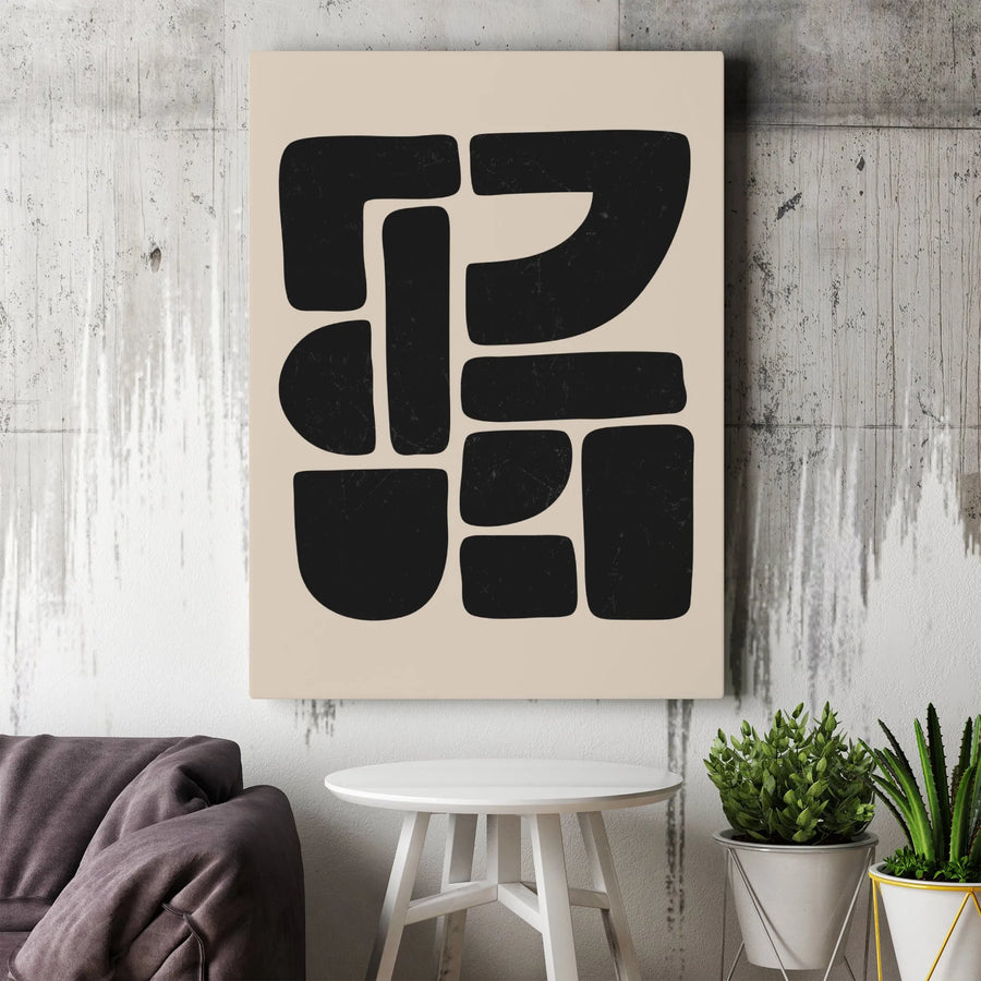 Minimalist Abstract Canvas Art | Black Geometric Shapes Wall Decor | Premium 1.25 Inch Gallery Wrap | Modern Neutral Home Office Decor