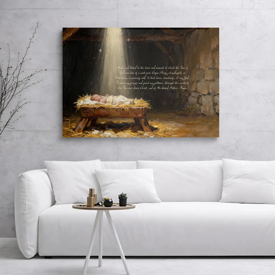 Nativity Scene Canvas Print | Holy Christmas Prayer Wall Art | Premium Gallery Wrap Wooden Frame | Religious Home Decor Gift for Christians