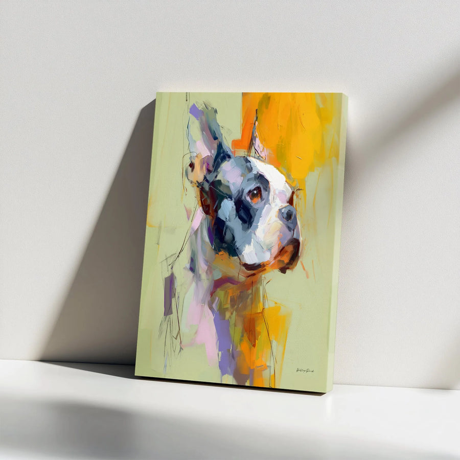 Boston Terrier Canvas Wall Art | Abstract Dog Portrait Painting | Premium Thick Gallery Canvas | Modern Home Decor Gift for Dog Lover