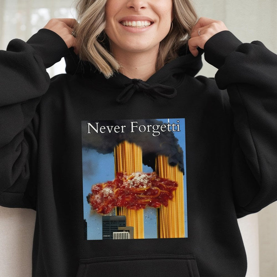 Never Forgetti Hoodie | Internet Meme Graphic Sweatshirt | Cotton-Blend Premium Apparel | Funny Parody Gift For Adults