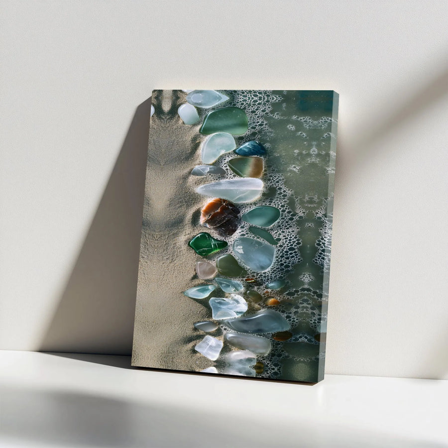 Sea Glass Canvas Wall Art | Coastal Beach Stone Photography | Premium Gallery Wrapped Canvas | Modern Coastal Home Decor Gift