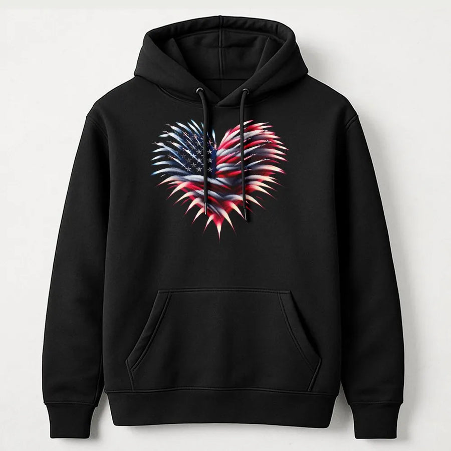 Fighter Jet American Flag Heart Hoodie | Patriotic Aviation Graphic | Premium Cotton Tee | 4th of July Gift for Veteran