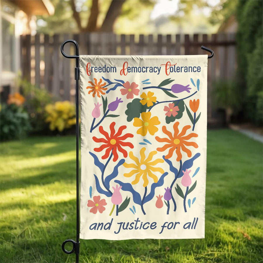 Freedom Democracy Tolerance Garden Flag | Floral Progressive Yard Banner | Premium Weather-Resistant Polyester | Patriotic Home Decor Gift