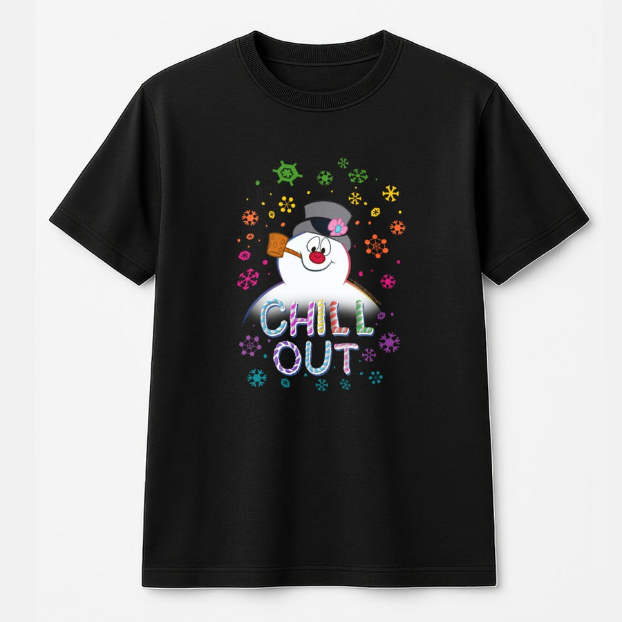 Chill Out Snowman T-Shirt | Retro Festive Holiday Graphic | 100% Cotton Premium Comfort | Funny Christmas Winter Apparel for Adults