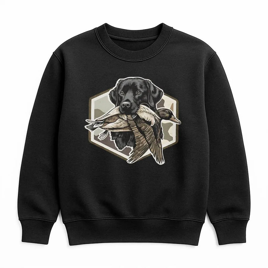 Duck Hunting Sweatshirt | Vintage Black Lab Retriever Graphic | Soft Cotton Blend | Gift for Hunter, Outdoorsman Apparel