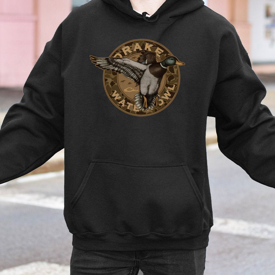 Mallard Duck Hunting Hoodie | Retro Camo Waterfowl Graphic | Premium Cotton Blend Sweatshirt | Gift for Outdoorsman Hunter