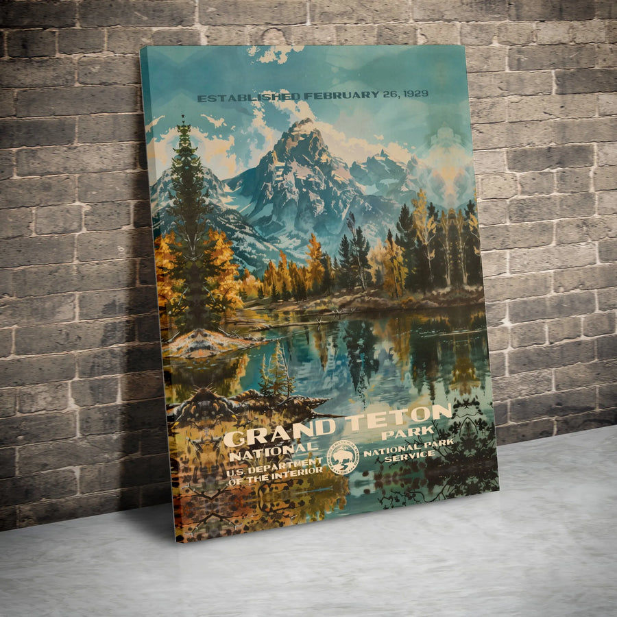 Grand Teton National Park Canvas Print | Vintage Mountain Landscape Art | Gallery Wrapped Premium Quality | Travel Gift for Nature Lovers