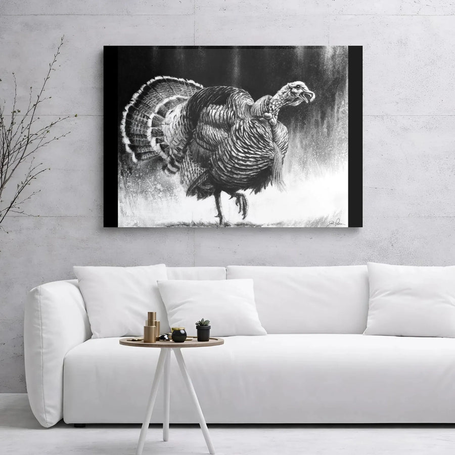 Wild Turkey Canvas Art | Realistic Charcoal Style Gobbler Print | 1.25 Inch Gallery Wrap | Farmhouse Rustic Home Decor Gift