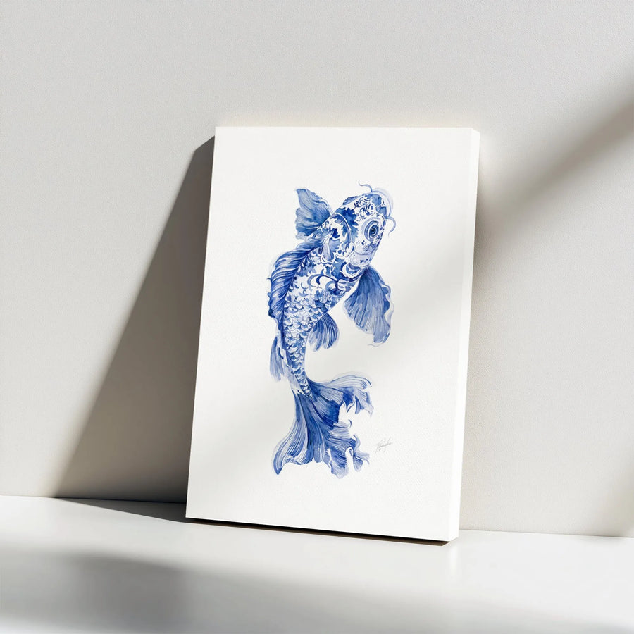 Koi Fish Canvas Wall Art | Asian Inspired Watercolor Fish Print | Premium Gallery Wrapped Canvas | Modern Zen Home Decor Gift