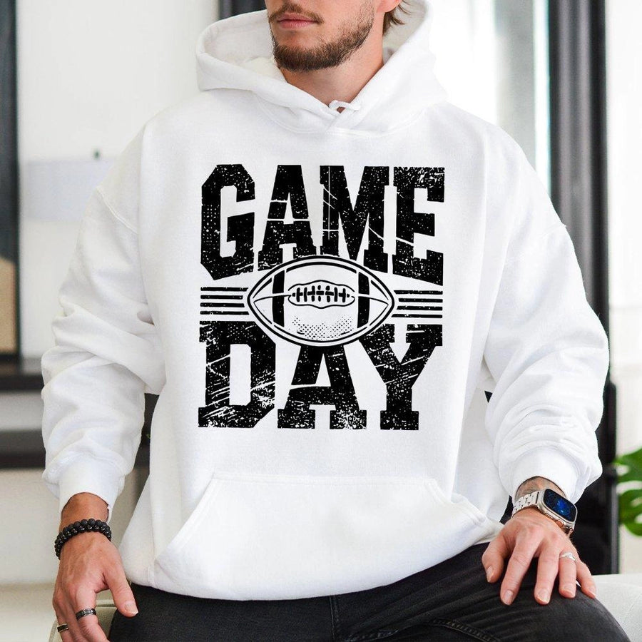 Game Day Football Hoodie | Distressed Graphic Print | Premium Cotton-Poly Blend | Perfect Gift for Football Mom & Fan