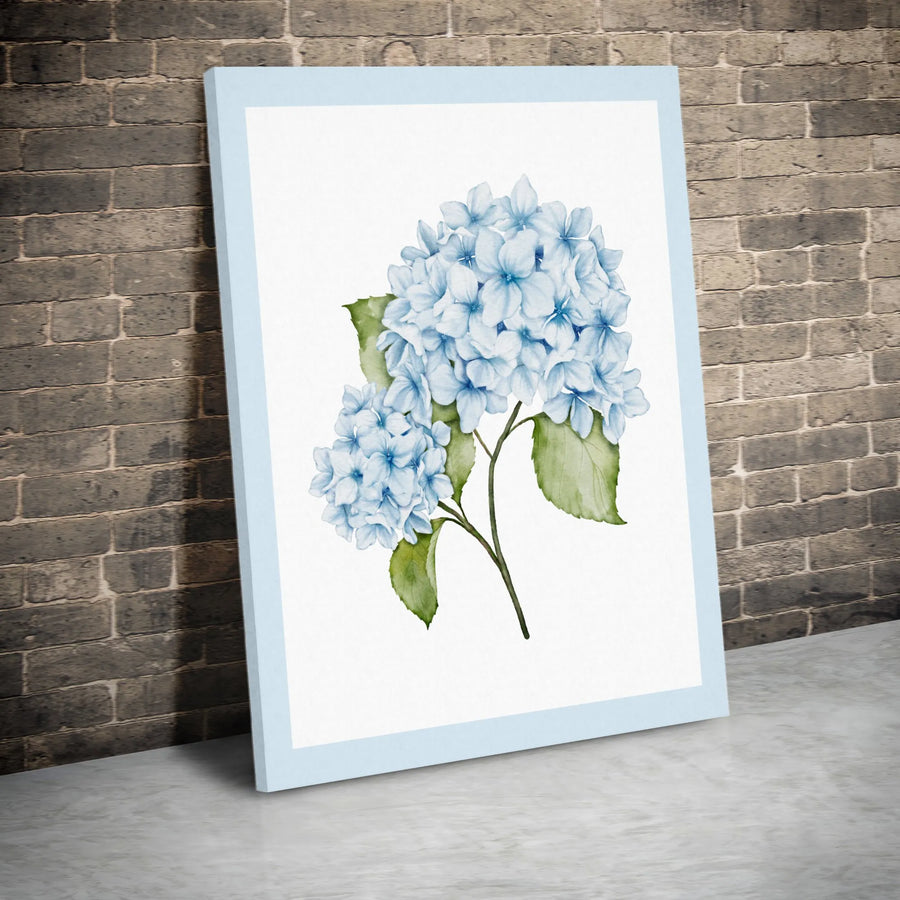 Blue Hydrangea Botanical Canvas Print | Watercolor Floral Wall Art | Premium Gallery Wrapped Decor | Gift for Flower Lover
