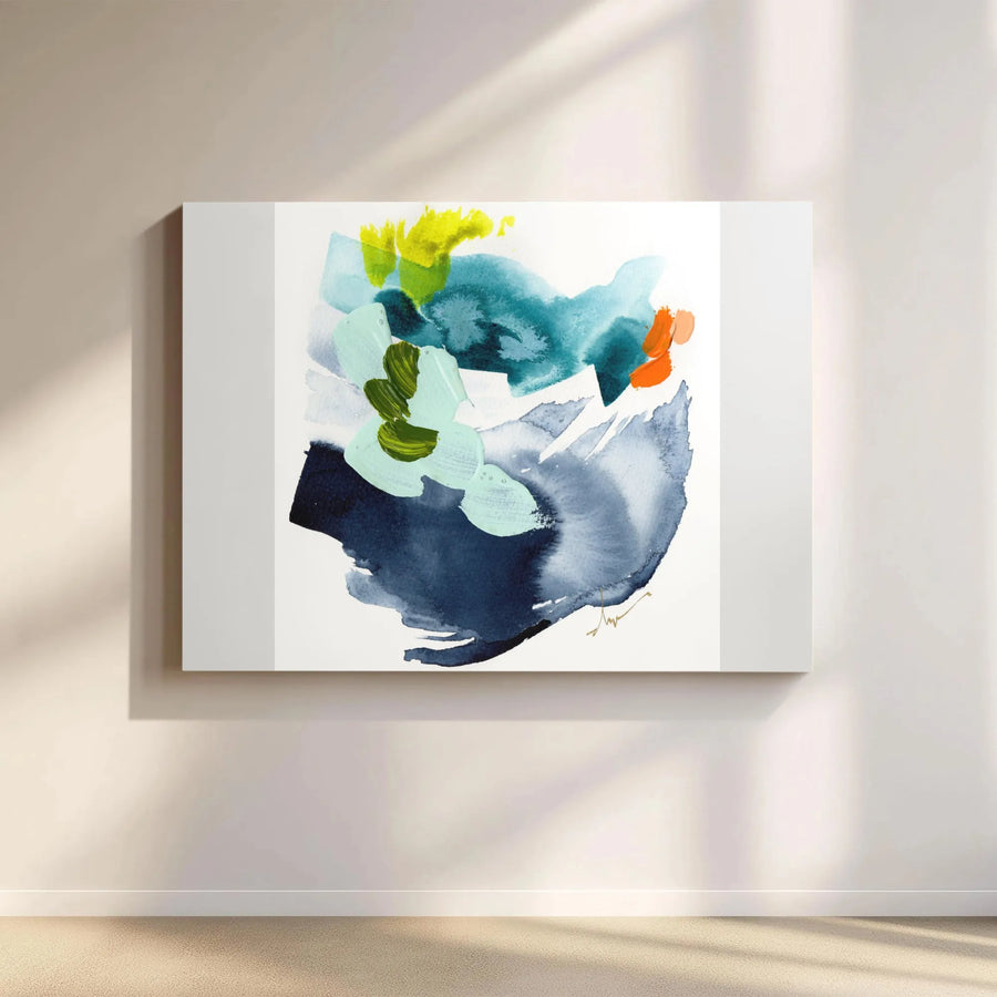 Abstract Canvas Wall Art | Watercolor Blue And Green Expressionist Print | 1.25-Inch Gallery Wrap | Modern Home Office Decor Gift