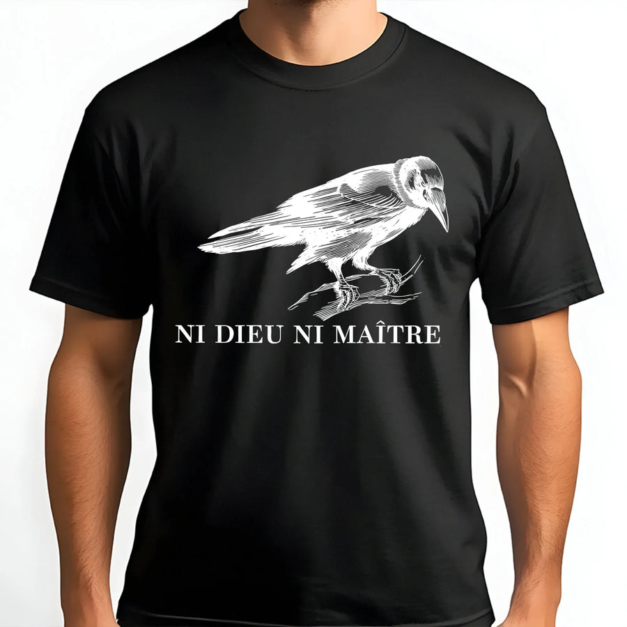 Ni Dieu Ni Maitre T-Shirt | Vintage Crow Graphic Design | Premium Cotton Anarchist Apparel | Anti-Authoritarian Gift for Leftist Activist