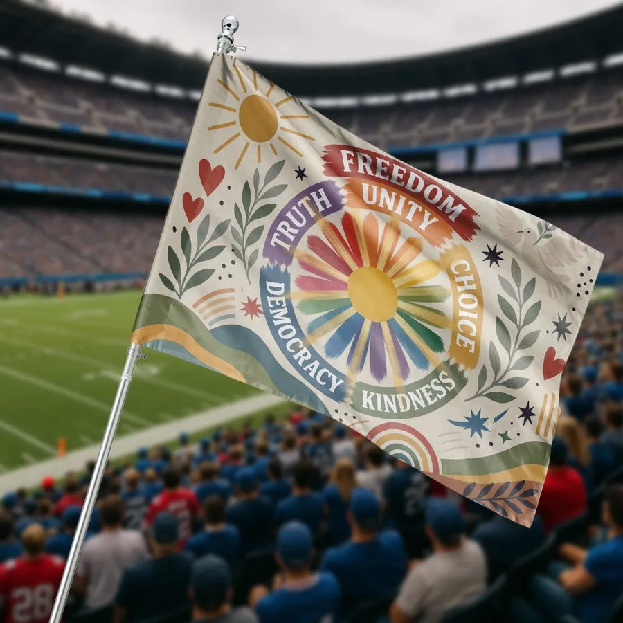 Unity Peace House Flag | Retro Freedom Kindness Banner | Double-Sided 2-Ply Polyester | Boho Rainbow Flower & Peace Dove Art, Outdoor Yard Decor Gift