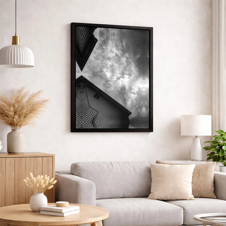 Abstract Architectural Canvas Print | Black and White Geometric Building Photography | 1.25 Inch Premium Gallery Wrap | Modern Home Decor Wall Art