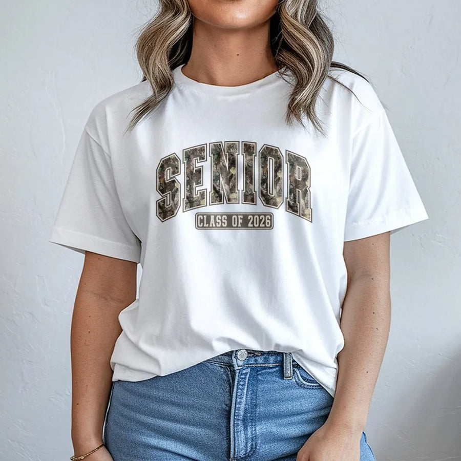 Senior 2026 T-Shirt | Vintage Camo Lettering | Premium Cotton Blend | High School Graduation Gift for Seniors