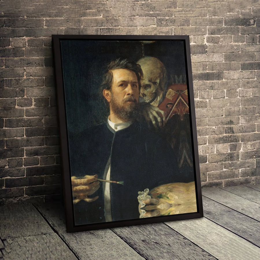 Self-Portrait with Death Playing the Fiddle Canvas | Arnold Böcklin Masterpiece Wall Art | Premium Gallery-Wrapped Print | Gothic Home Decor for Art Lovers