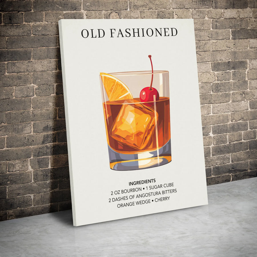 Old Fashioned Cocktail Recipe Wall Art | Minimalist Bar Decor Print | 1.25 Inch Gallery Wrap Canvas | Premium Gift for Bourbon Lovers