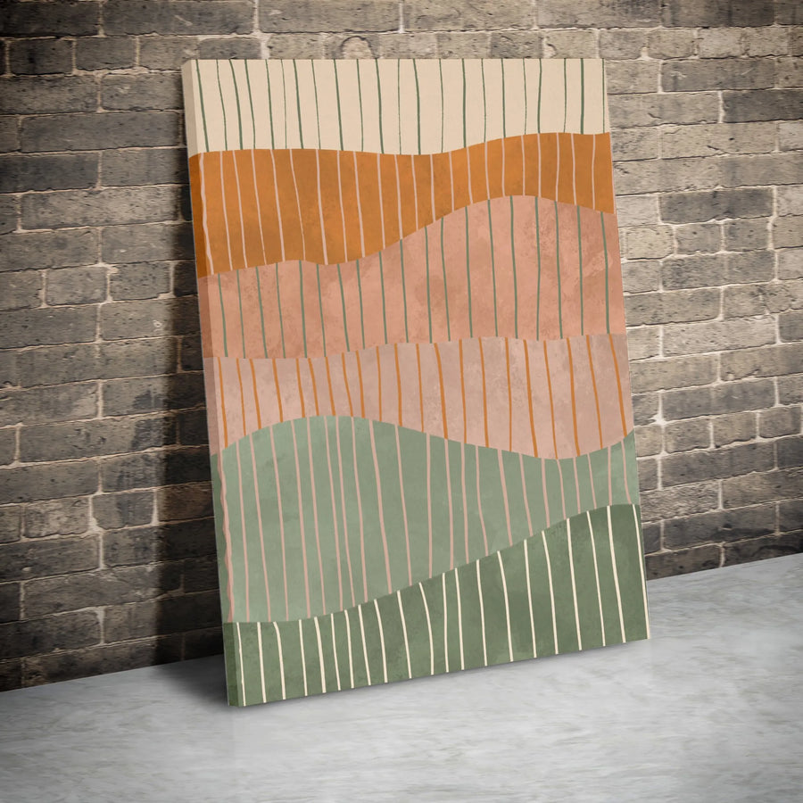 Abstract Earth Tone Wall Art | Wavy Minimalist Striped Canvas | Premium Fade-Resistant Print | Modern Boho Home Office Decor