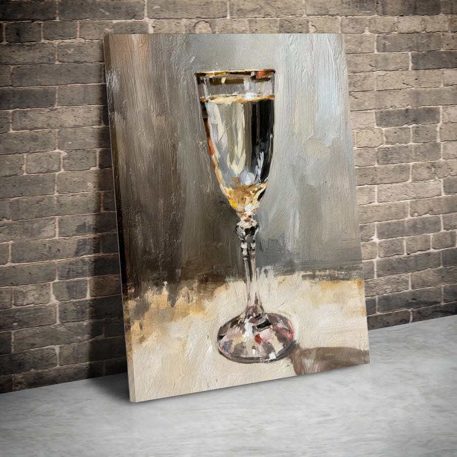 Champagne Flute Canvas Wall Art | Modern Still Life Painting Print | Premium Thick Gallery Canvas | Dining Room & Bar Cart Decor Gift