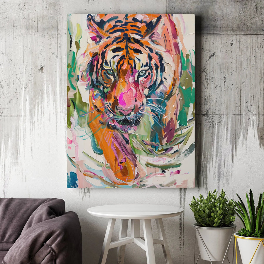 Abstract Tiger Canvas Wall Art | Colorful Wildlife Animal Painting | Premium Gallery-Wrapped 1.25 Inch Profile | Modern Home Decor Gift