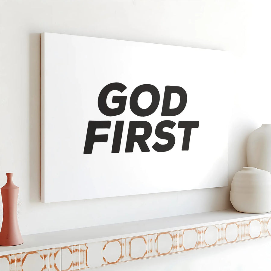 God First Canvas Wall Art | Minimalist Christian Typography | Premium Gallery Wrap Print | Inspirational Home Decor Gift for Believers