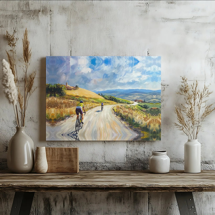 Cycling Wall Art | Impressionist Countryside Road Canvas Print | 1.25 Inch Gallery Wrap | Gift for Cyclist or Sports Enthusiast