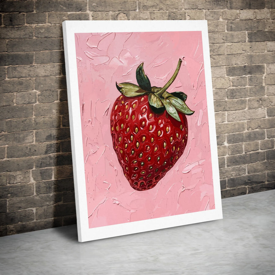 Strawberry Wall Art Canvas | Impasto Oil Painting Style | Premium 1.25-Inch Gallery Wrap | Kitchen Decor and Fruit Lover Gift