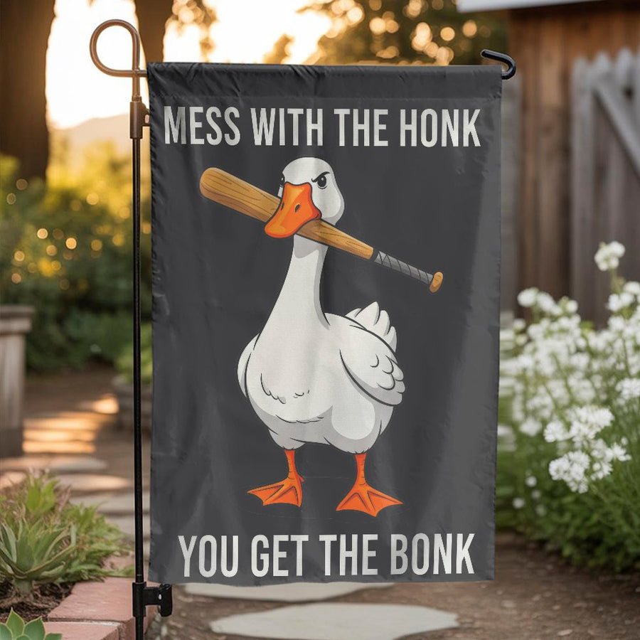 Mess With The Honk You Get The Bonk Garden Flag | Funny Angry Goose Meme Yard Decor | Premium Weather-Resistant Polyester | Whimsical Outdoor Gift